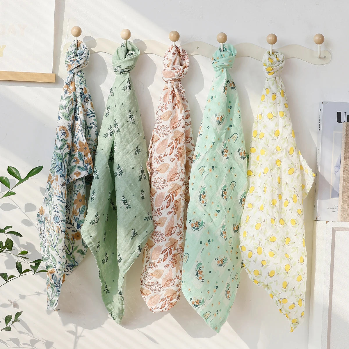 Baby Muslin Burp Cloths — 5-Pack Bamboo Cotton Set, gift-ready presentation