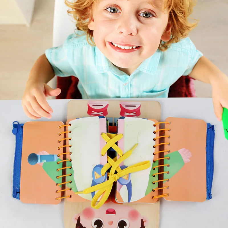 Montessori Busy Board — Toddler Dressing & Sensory Play, close-up detail