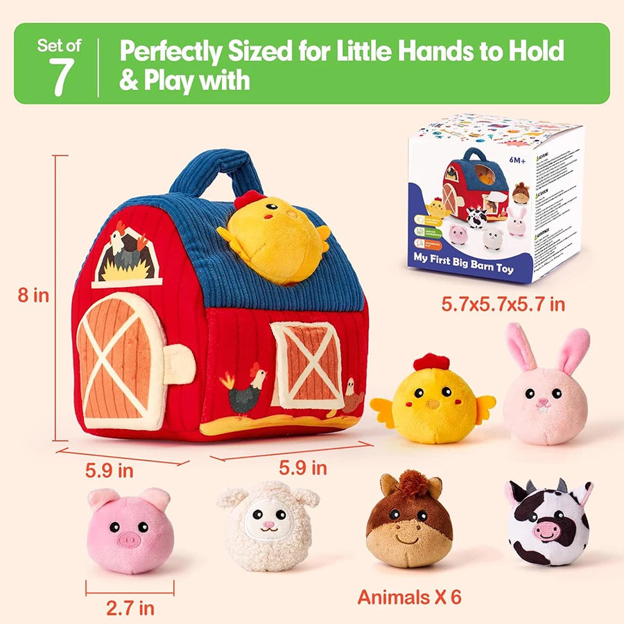 Montessori Farm Sensory Toy — Soft Stuffed Animals & Barn, soft texture detail