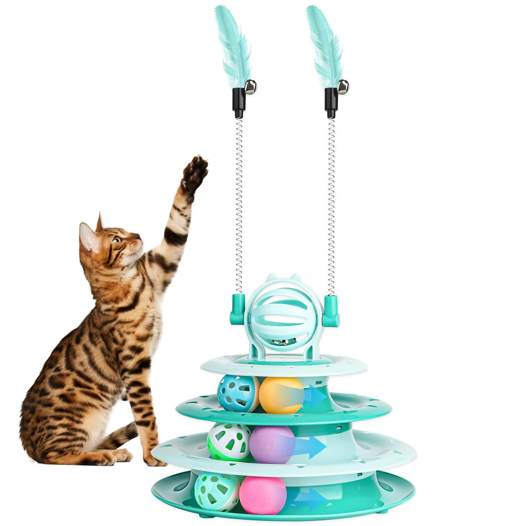 Interactive Cat Ball Track — Feather Wand Play