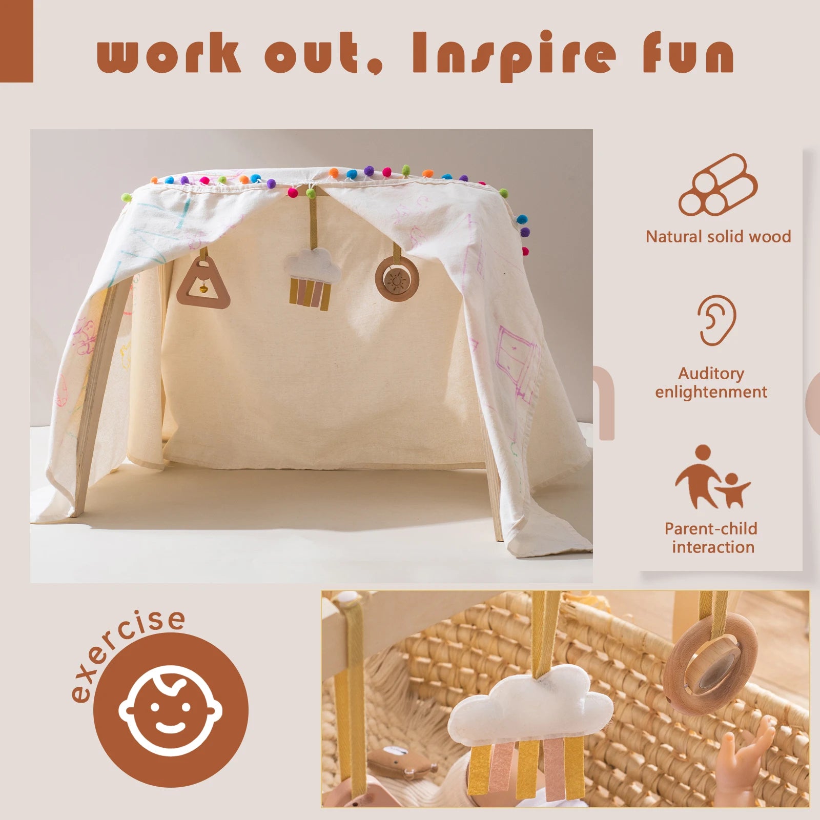 Wooden Baby Play Gym — Minimalist Sensory Decor, lifestyle setting