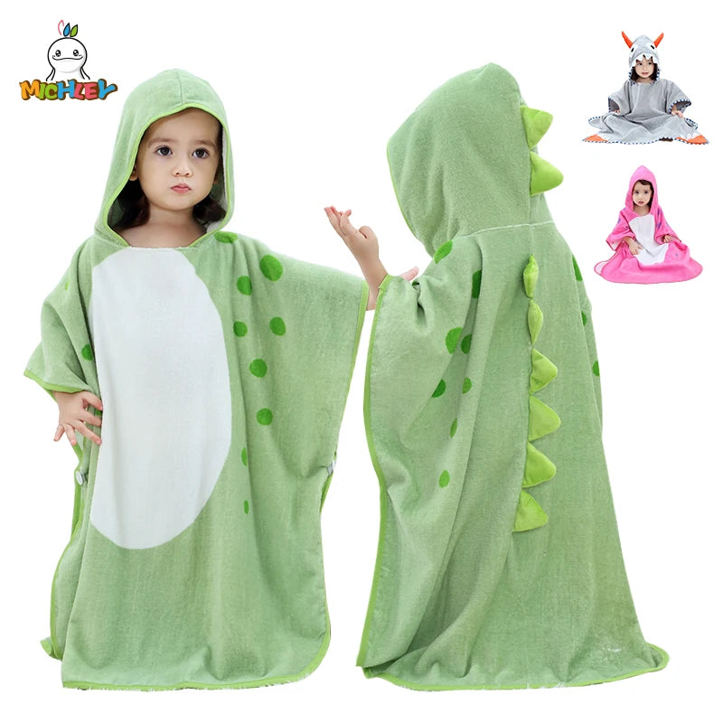 Dinosaur Hooded Poncho — Soft Cotton for Little Ones