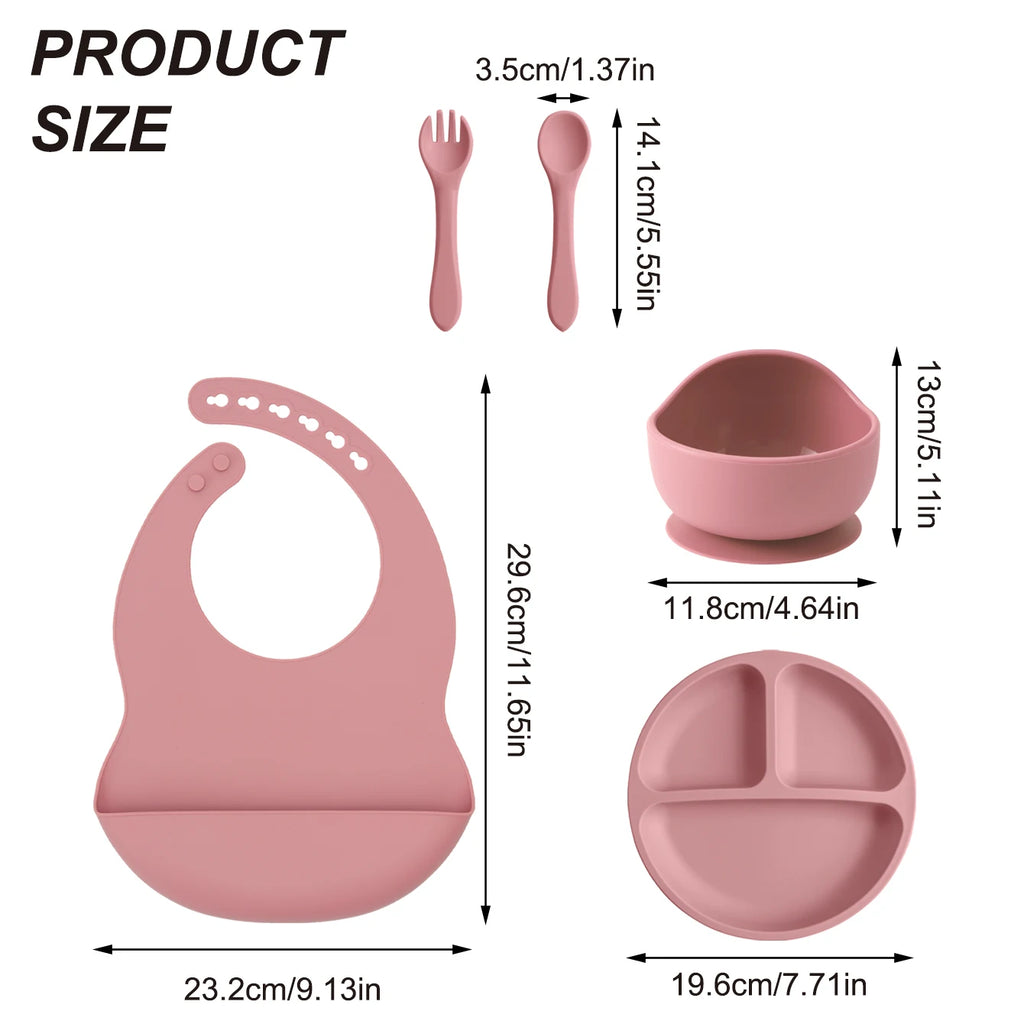 Silicone Baby Feeding Set 5PCS — Gentle Mealtime Essentials, natural styling