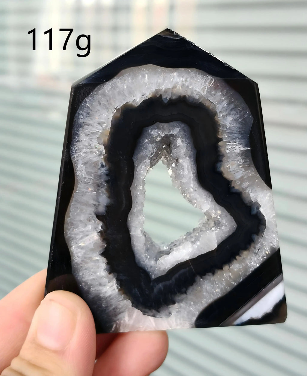 Black Agate Geode Point 102g — Elegant Home Decor, natural finish