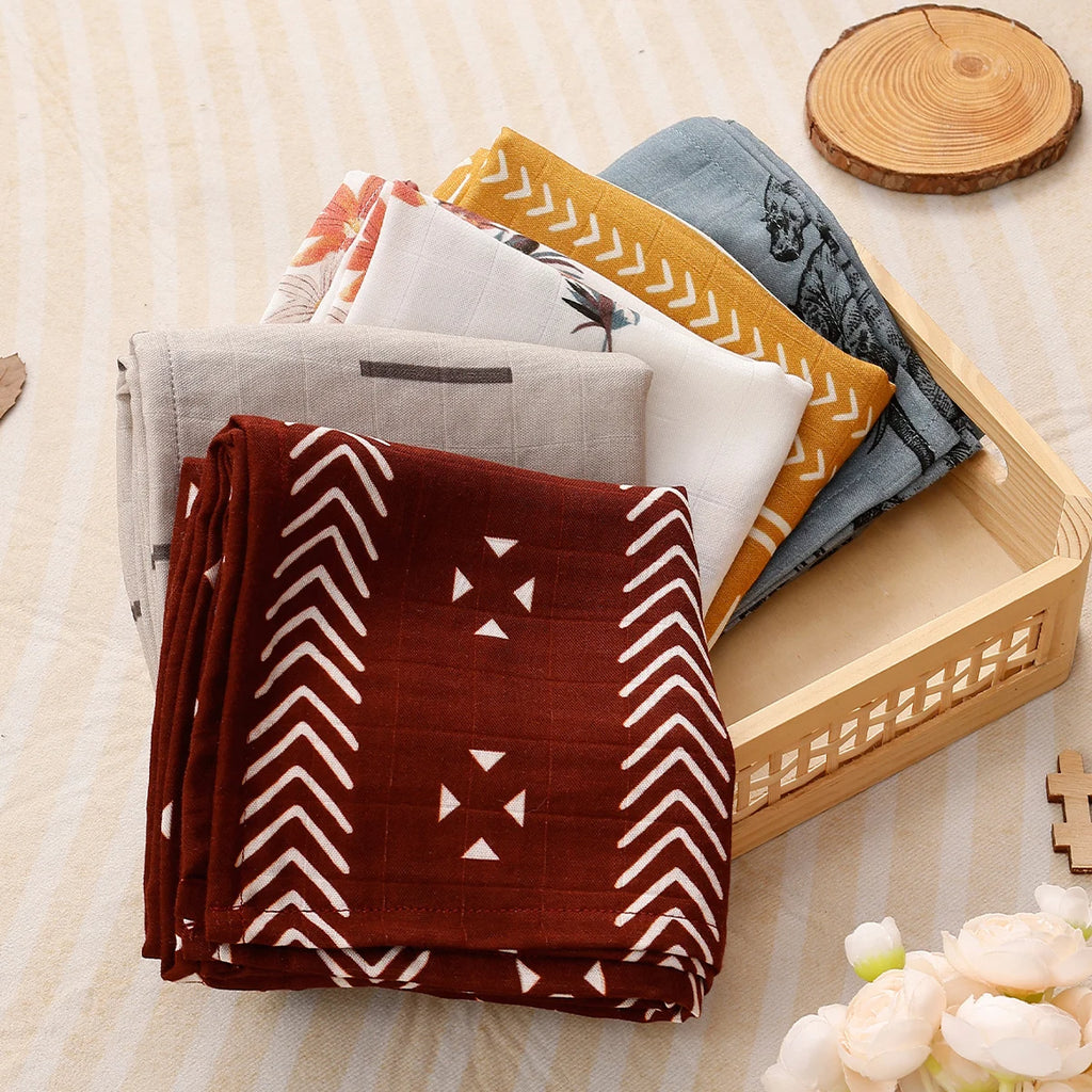 Baby Muslin Burp Cloths — 5-Pack Bamboo Cotton Set, natural styling
