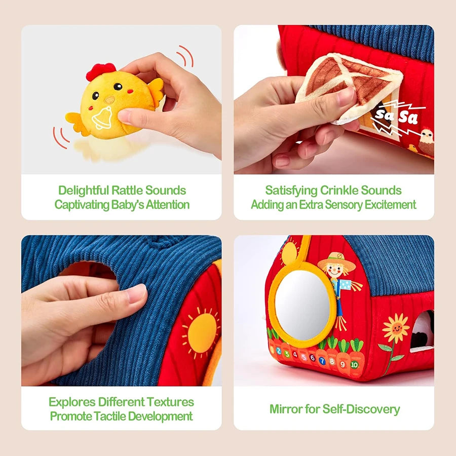 Montessori Farm Sensory Toy — Soft Stuffed Animals & Barn, alternate angle
