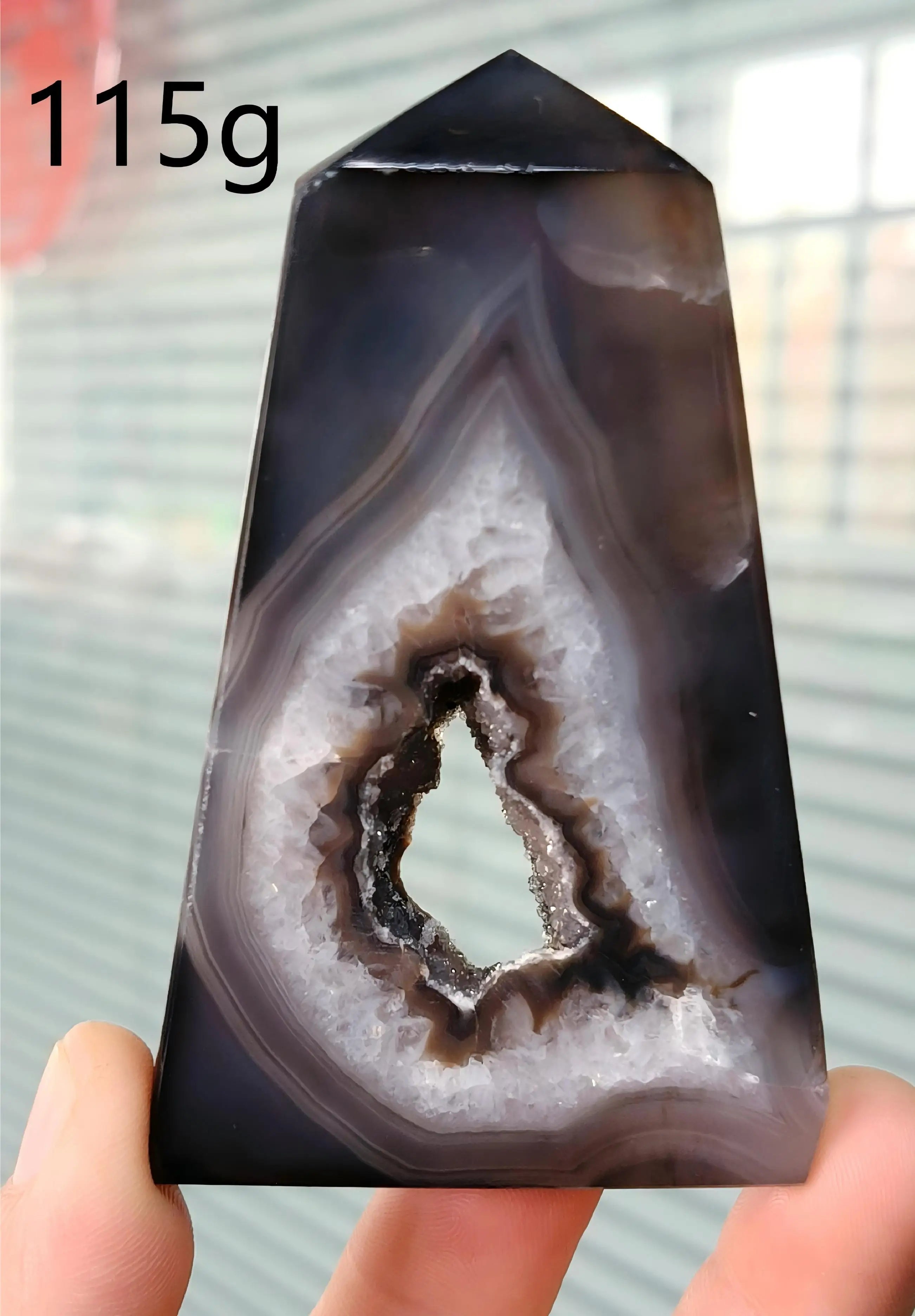 Black Agate Geode Point 102g — Elegant Home Decor, side view