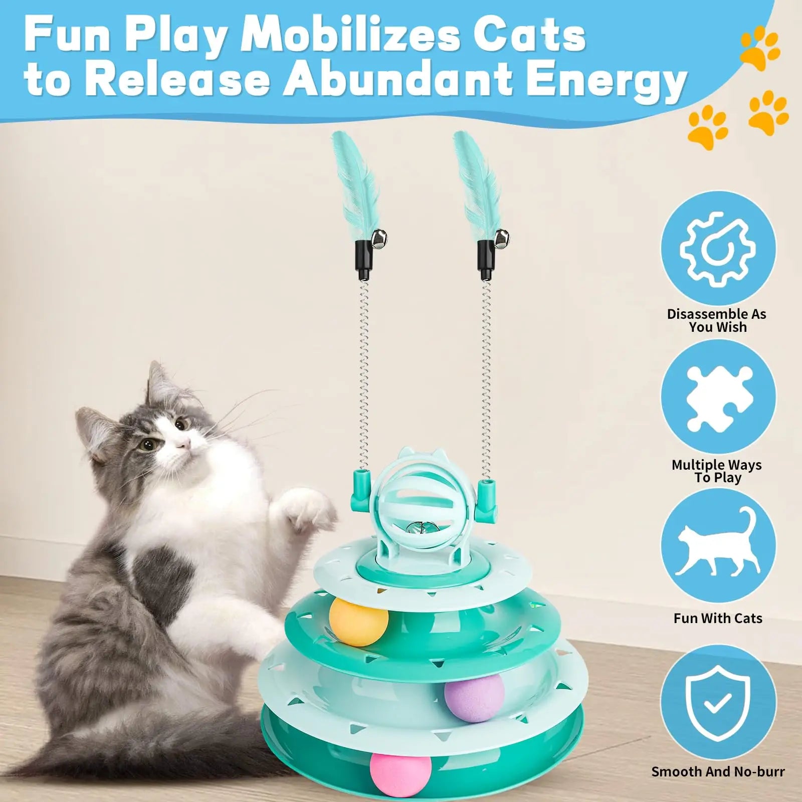 Interactive Cat Ball Track — Feather Wand Play, natural styling