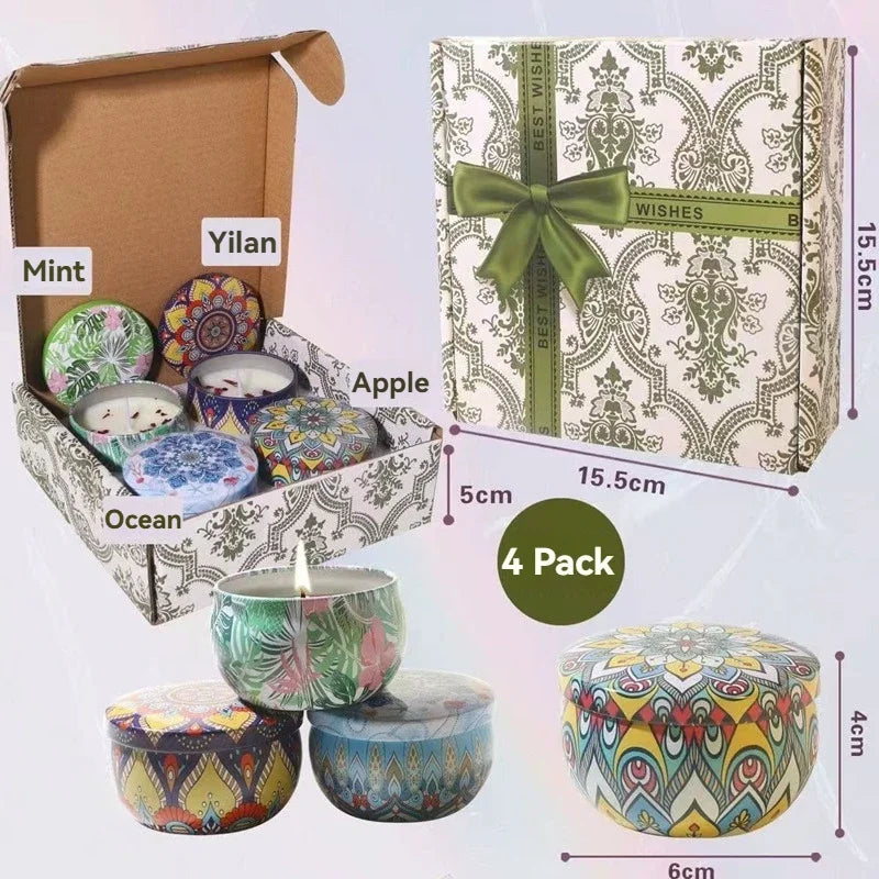 4-Piece Scented Candle Set — Bohemian Patterns for Relaxation, in use