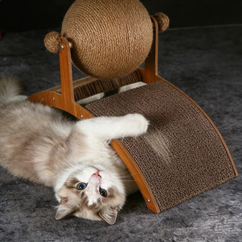 Sisal Scratching Ball — Natural Wood Cat Scratcher, natural styling