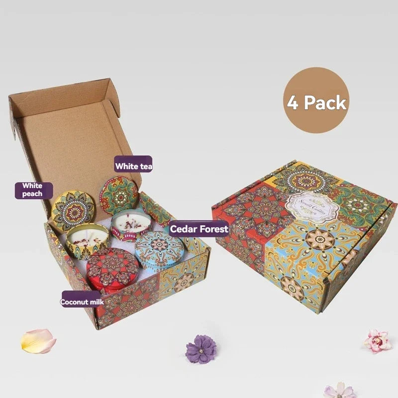 4-Piece Scented Candle Set — Bohemian Patterns for Relaxation, side view