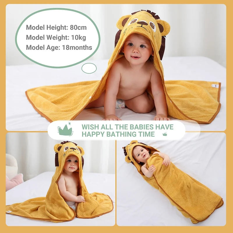 Bamboo Hooded Baby Towel — Gentle Lion Wrap, close-up detail