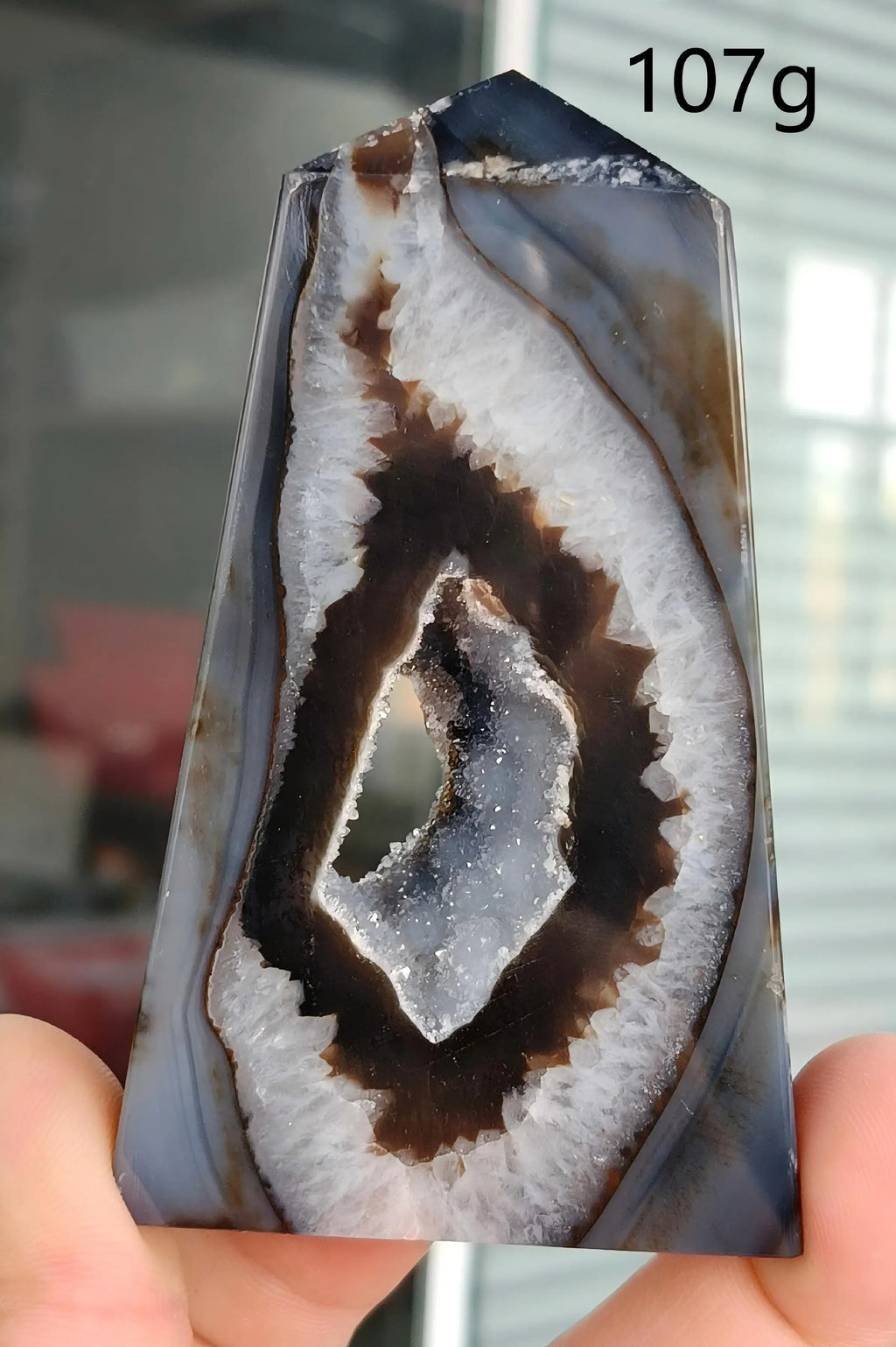 Black Agate Geode Point 102g — Elegant Home Decor, natural styling