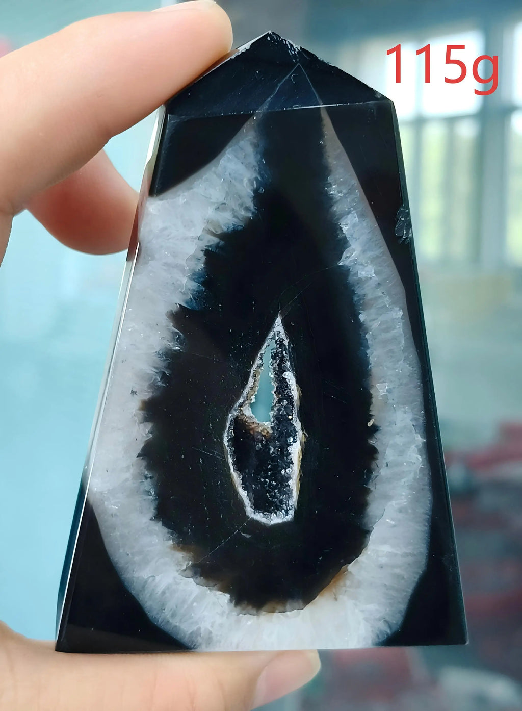 Black Agate Geode Point 102g — Elegant Home Decor, side view