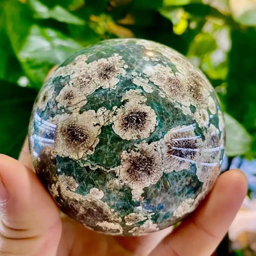 Cherry Blossom Agate Sphere — Gentle Healing Energy, alternate angle