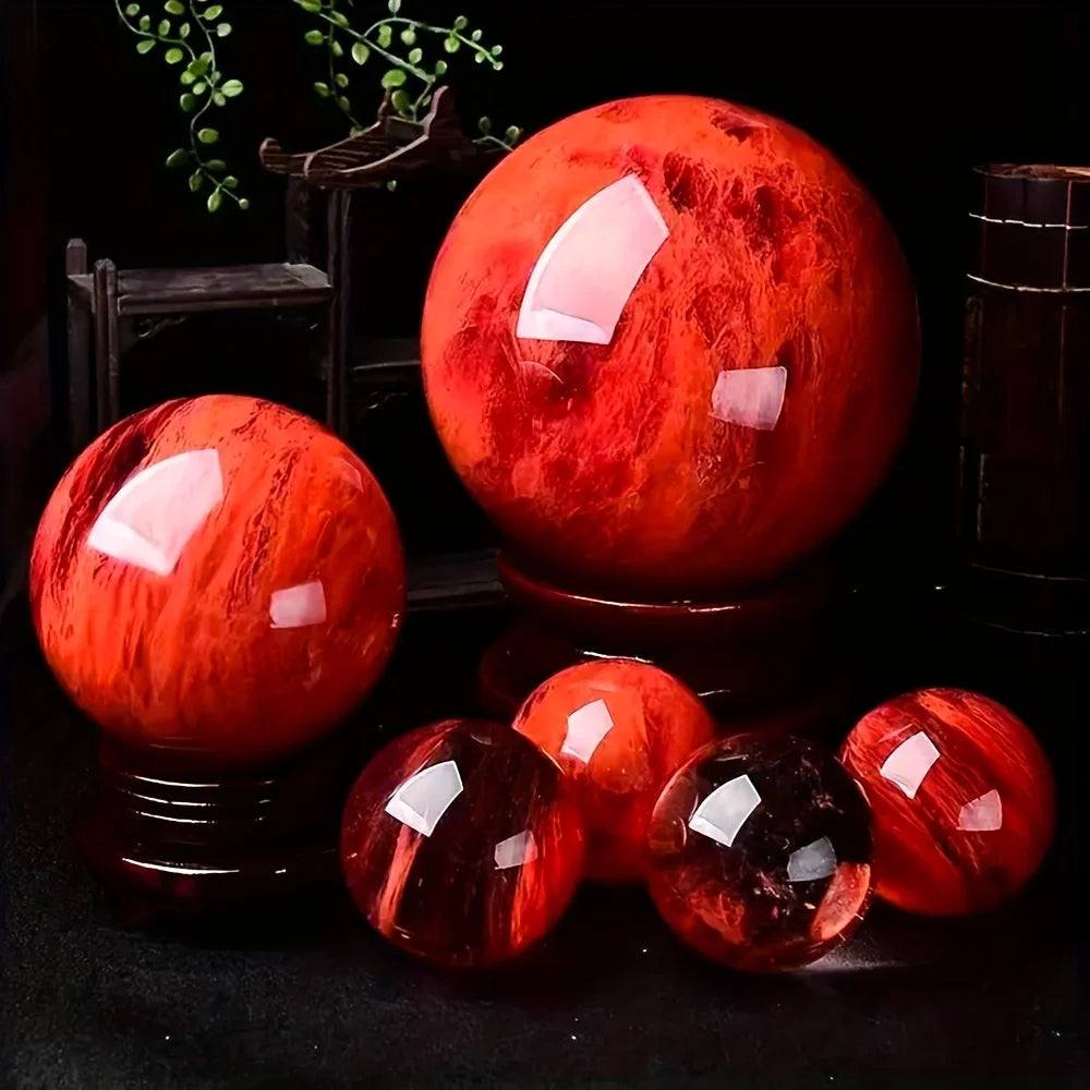 Red Nephrite Quartz Sphere — Wellness & Healing Decor, close-up detail