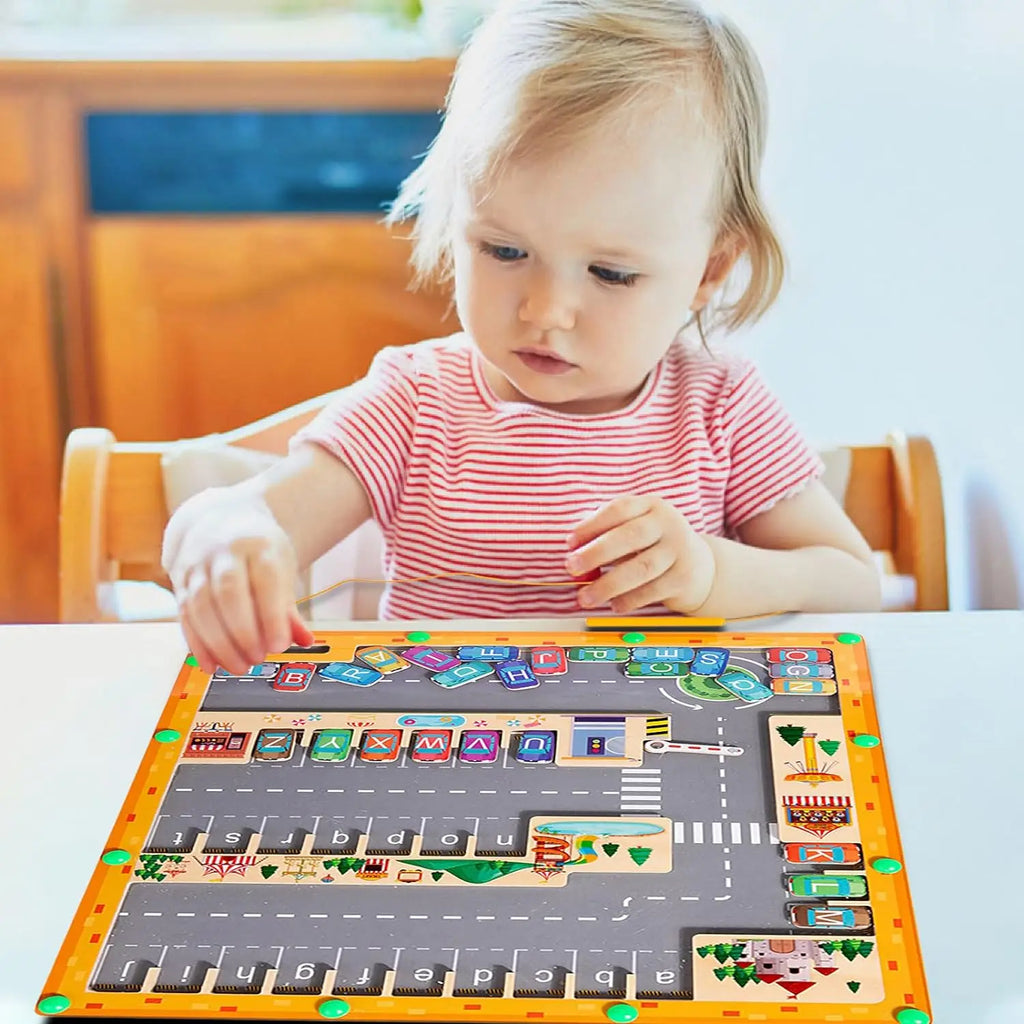 Magnetic Alphabet Maze — Montessori Skills Toy, close-up detail
