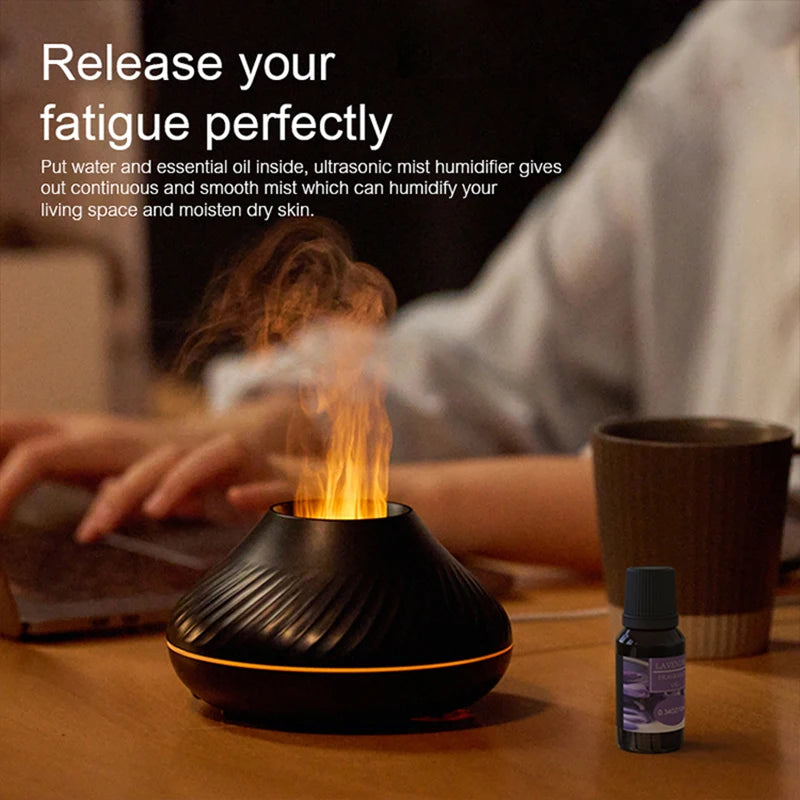 Volcanic Aroma Diffuser — Colorful Flame Humidifier 130ml, close-up detail