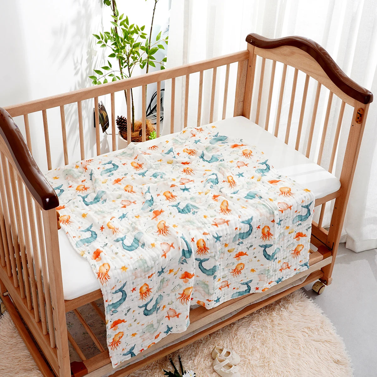 Baby Muslin Swaddle — 6-Layer Cotton Bubble Gauze, close-up detail