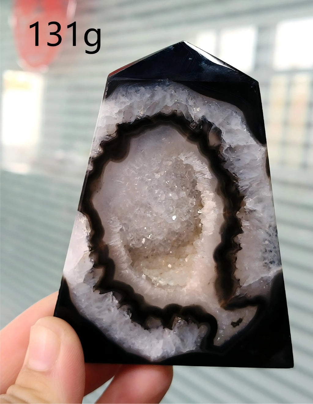 Black Agate Geode Point 102g — Elegant Home Decor, natural styling