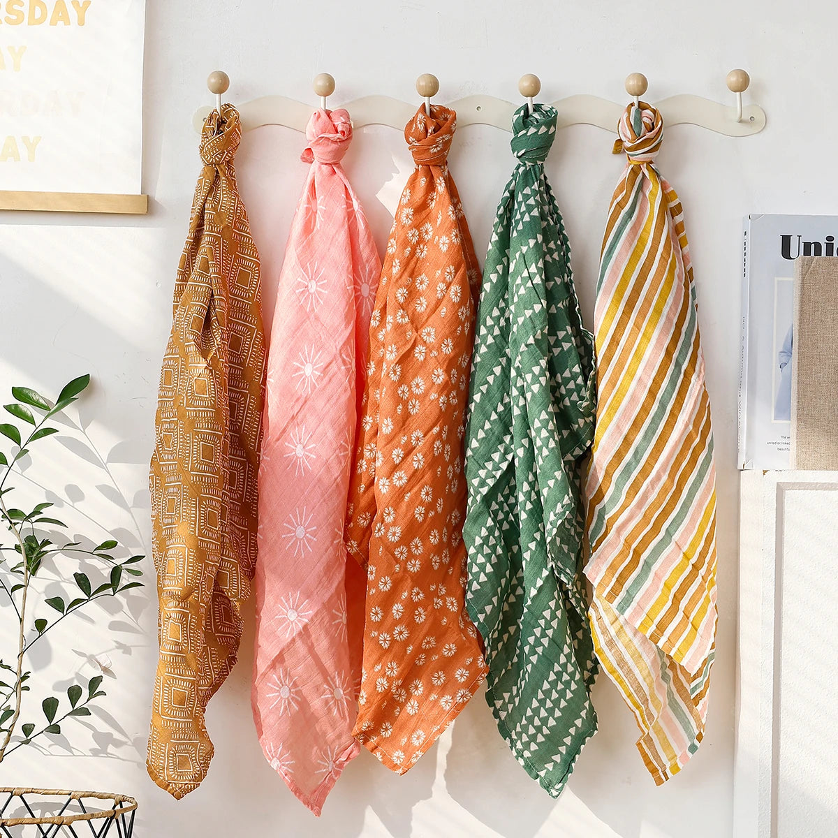 Baby Muslin Burp Cloths — 5-Pack Bamboo Cotton Set, top view