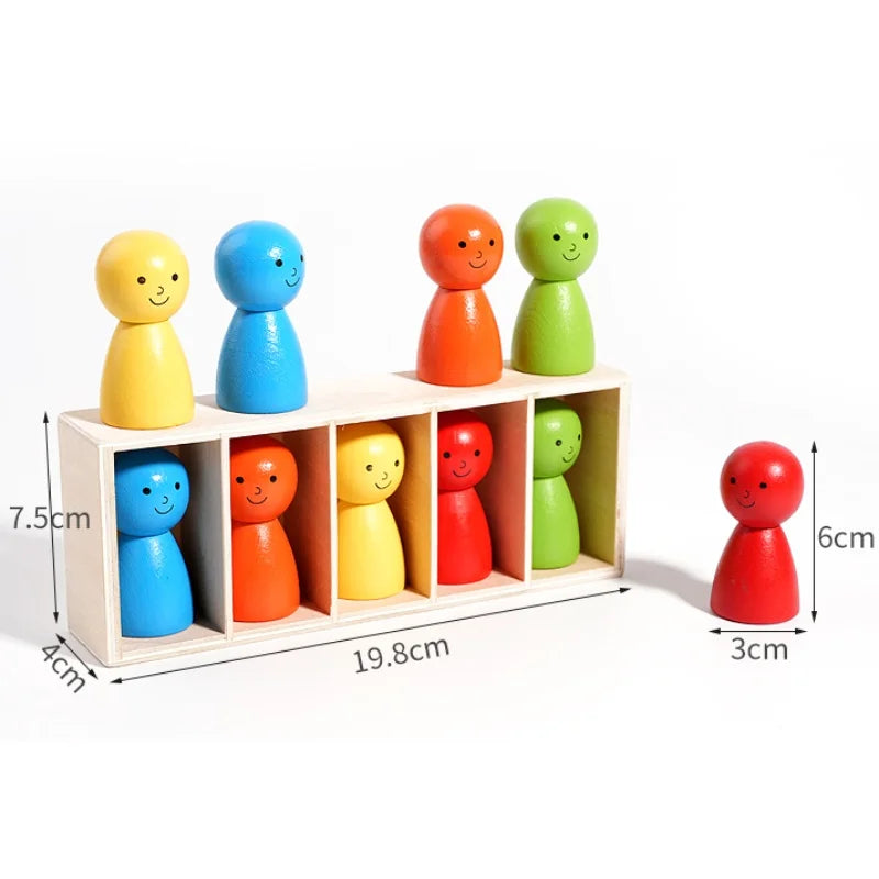 Montessori Wooden Peg Dolls — Color Sorting for Toddlers 3+, premium quality view