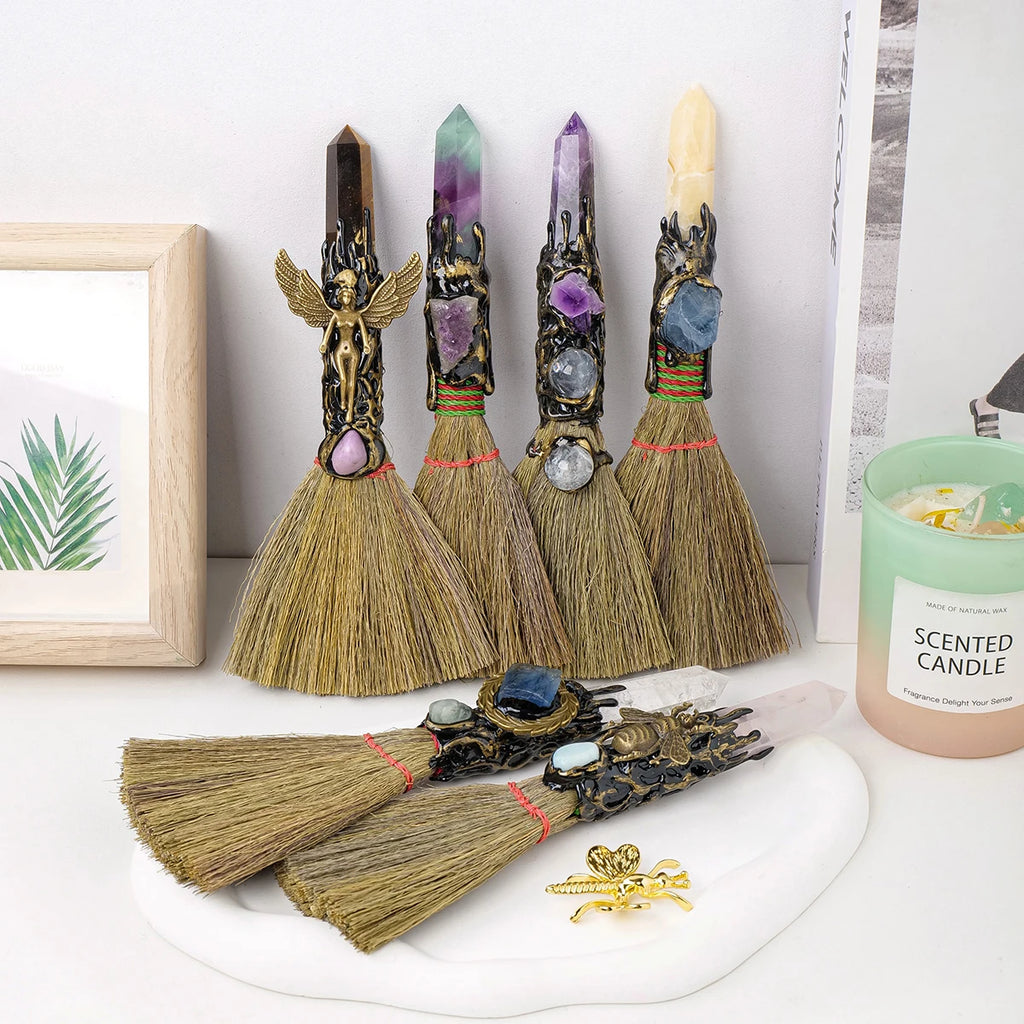 Crystal Altar Broom — Sacred Space Decor, natural styling