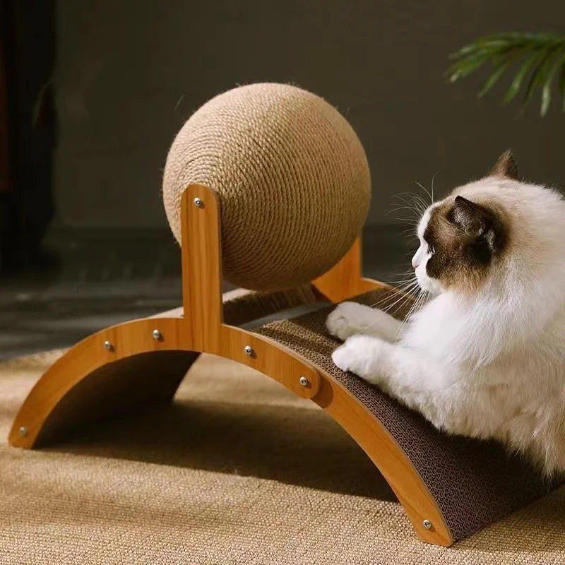 Sisal Scratching Ball — Natural Wood Cat Scratcher, close-up detail