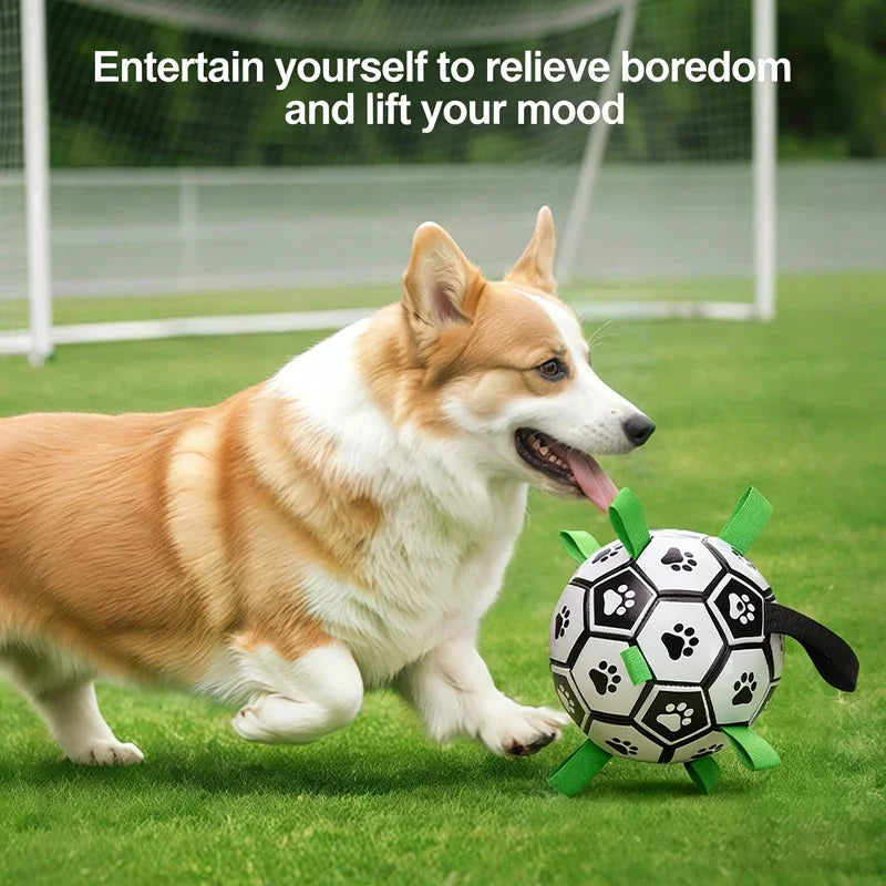 Interactive Dog Soccer Ball — 15cm with Grab Tabs, natural styling
