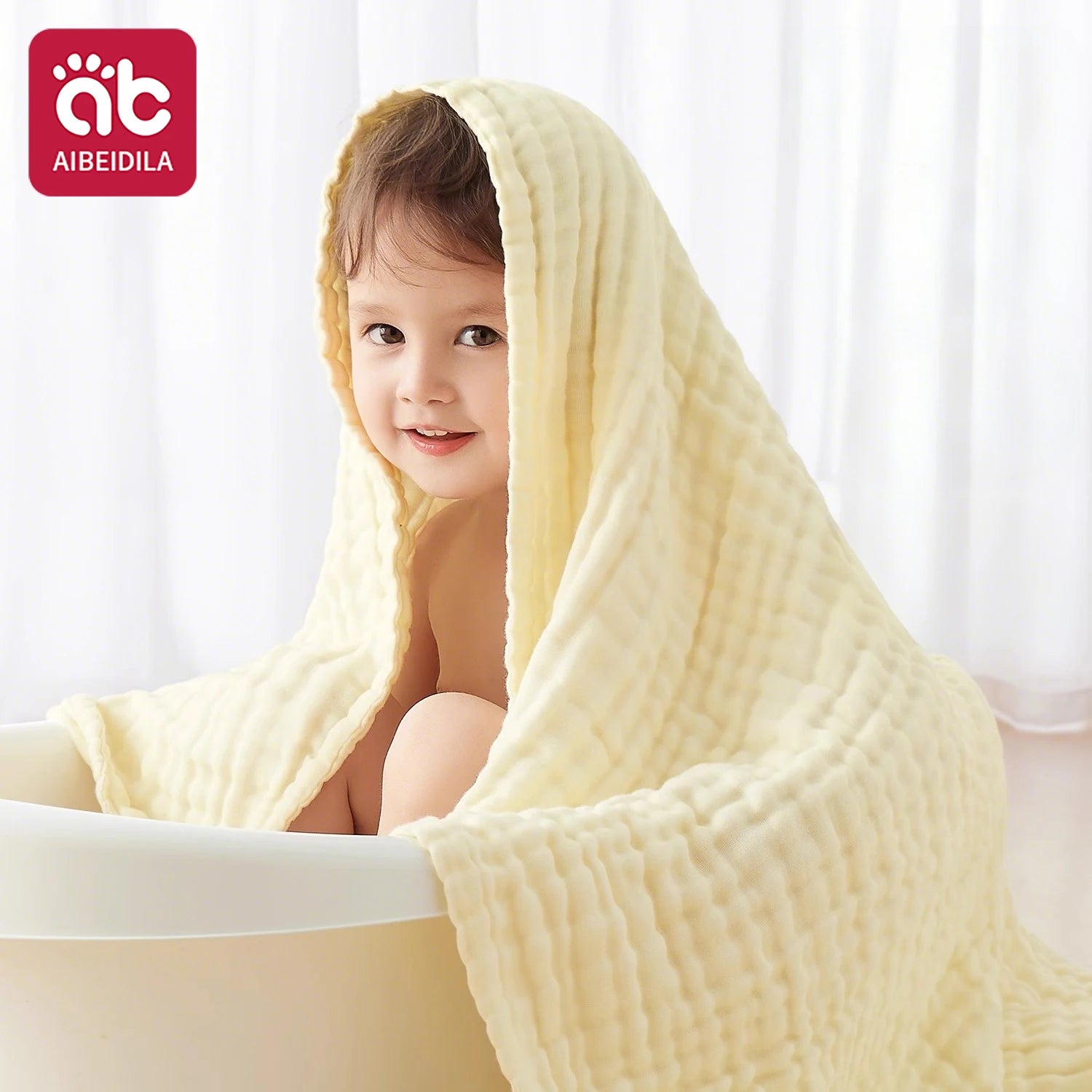 6-Layer Cotton Gauze Baby Towel — Soft 90x90cm Wrap, elegant display