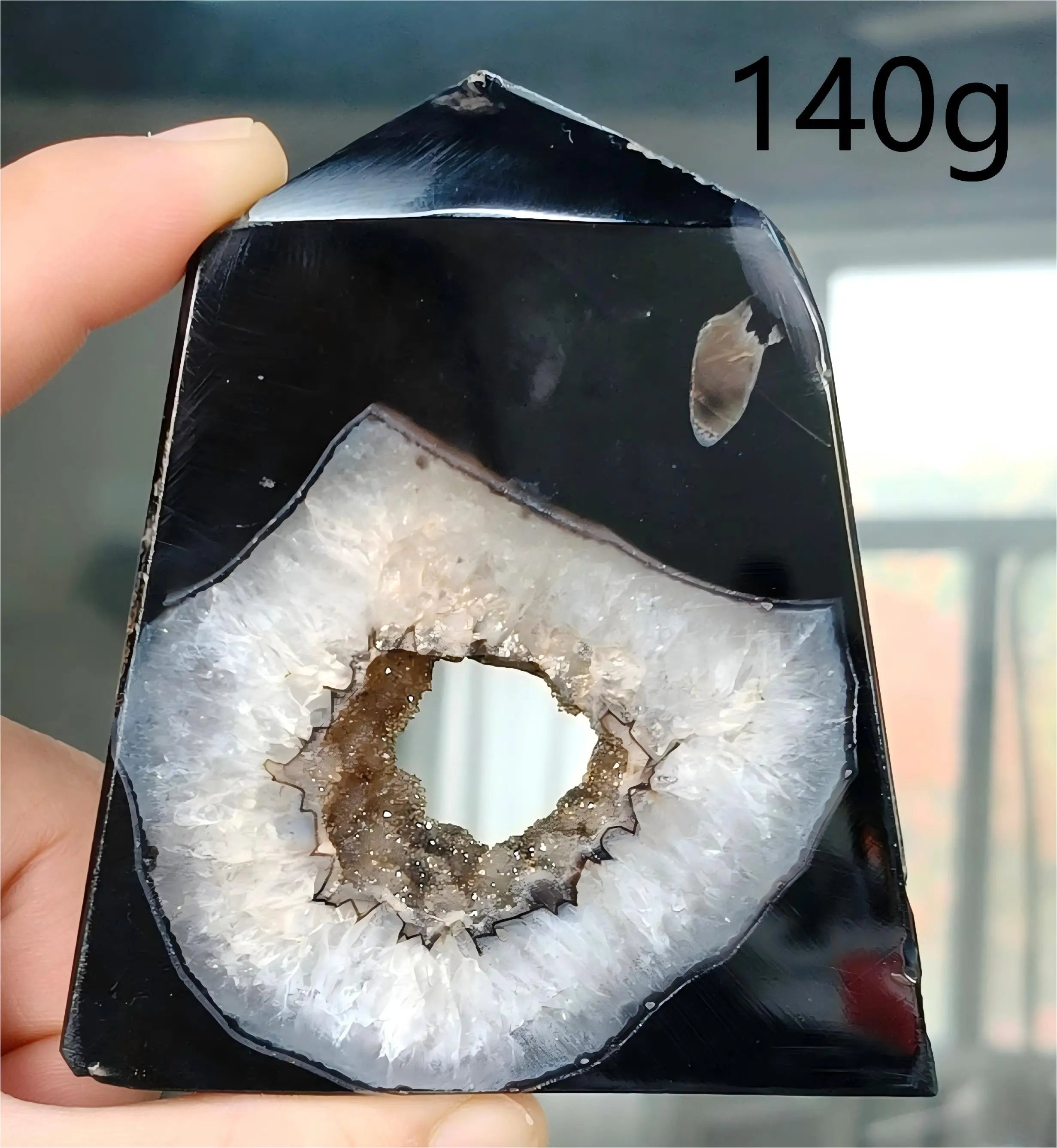 Black Agate Geode Point 102g — Elegant Home Decor, soft texture detail
