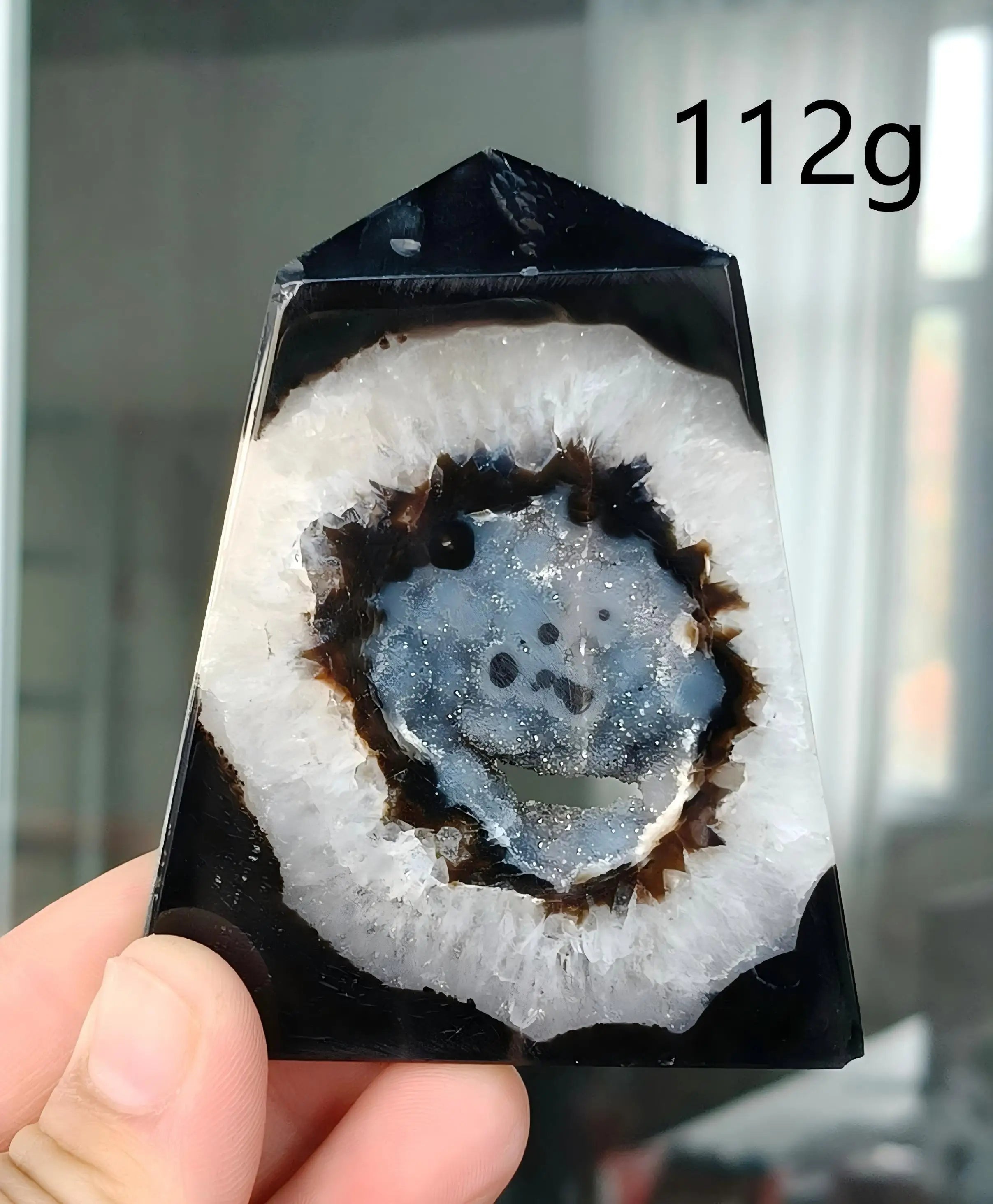 Black Agate Geode Point 102g — Elegant Home Decor, elegant display