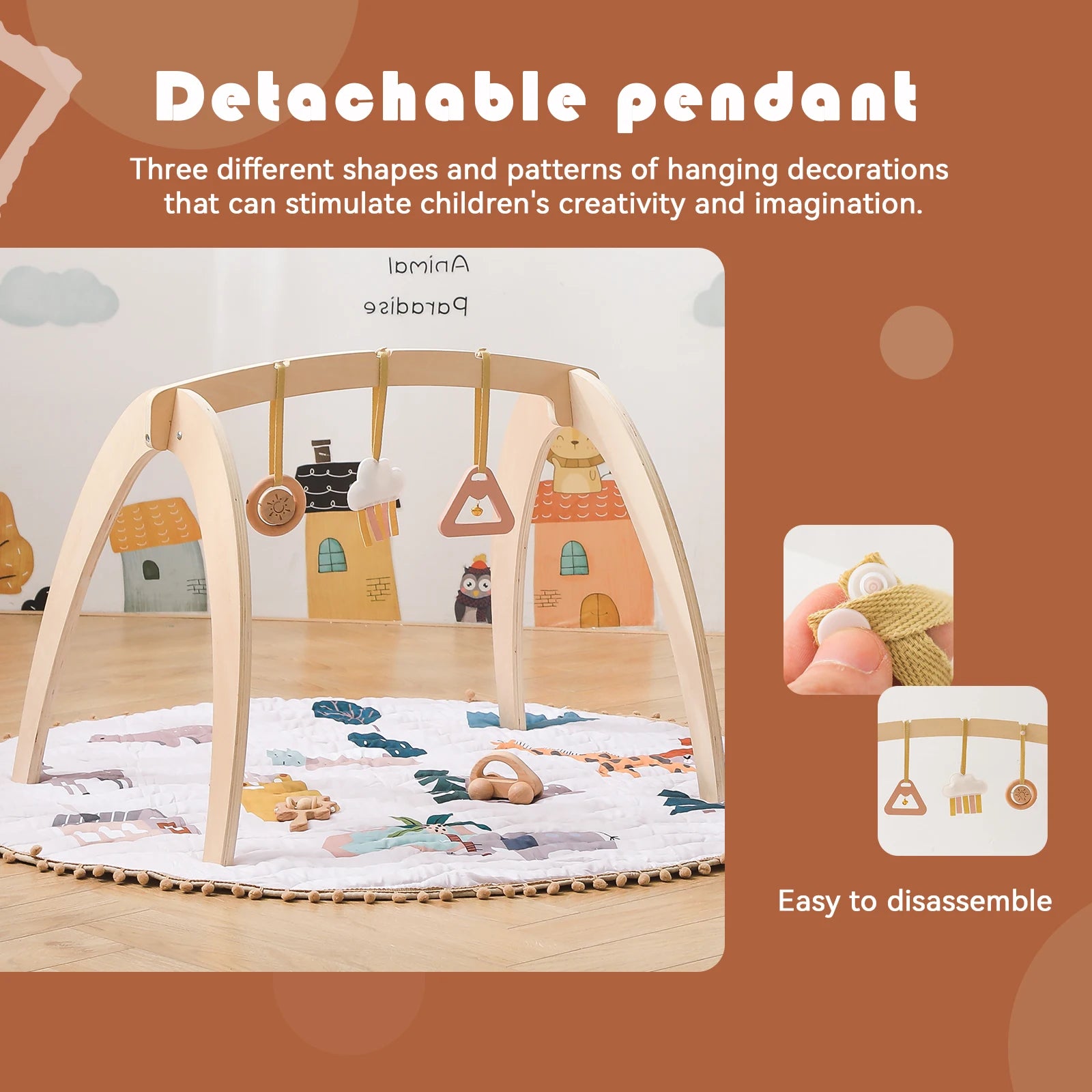 Wooden Baby Play Gym — Minimalist Sensory Decor, premium quality view
