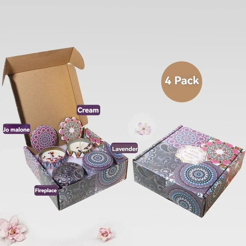 4-Piece Scented Candle Set — Bohemian Patterns for Relaxation, thoughtful detail