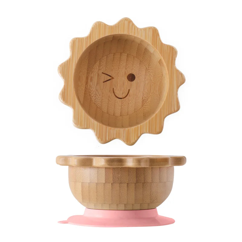 Bamboo Baby Feeding Set — Sun Plate & Suction Bowl, natural finish