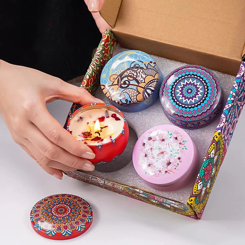 4-Piece Scented Candle Set — Bohemian Patterns for Relaxation, natural styling