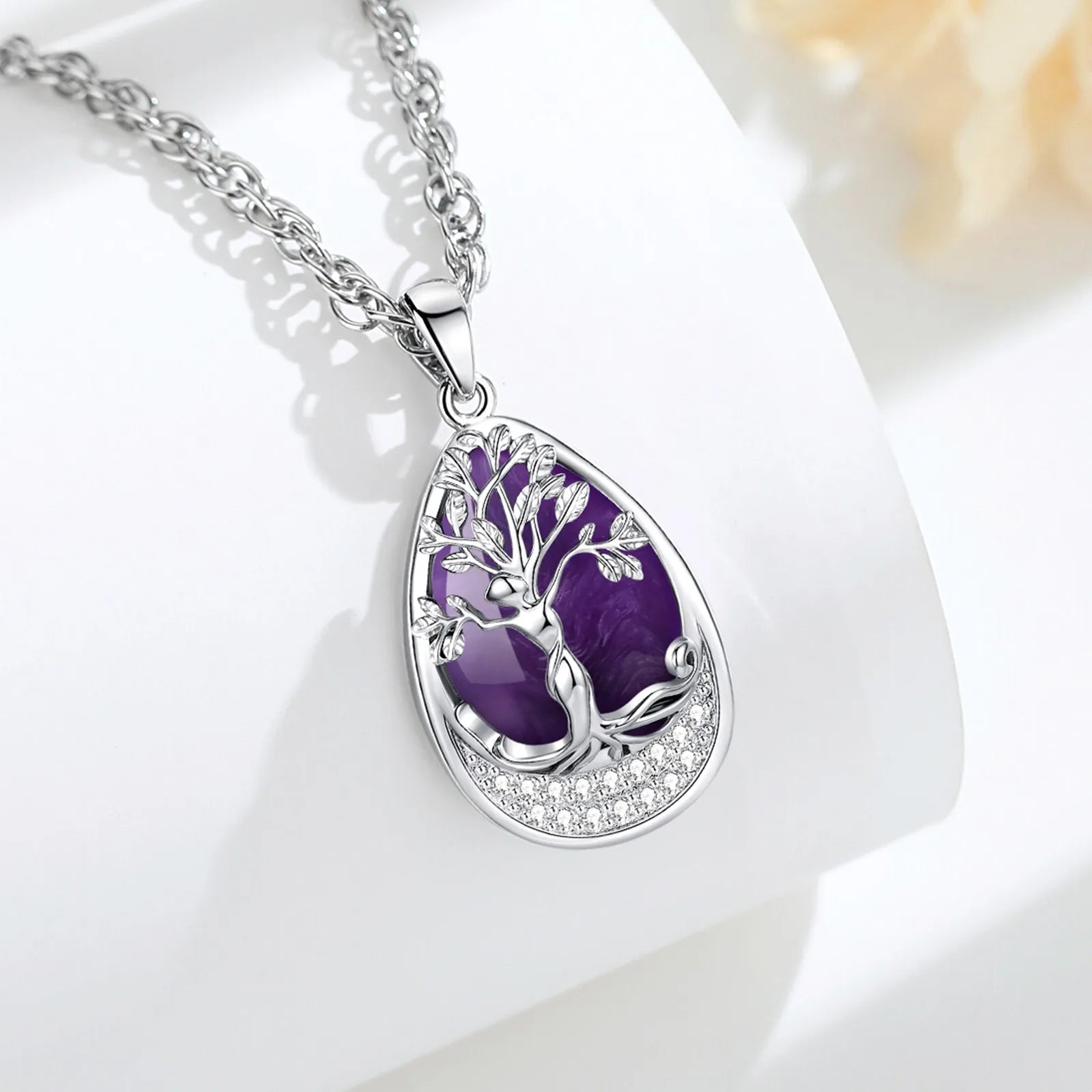 Tree of Life Amethyst Necklace — Nurturing Spirit, natural styling