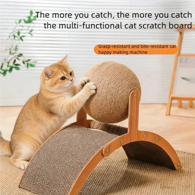 Sisal Scratching Ball — Natural Wood Cat Scratcher