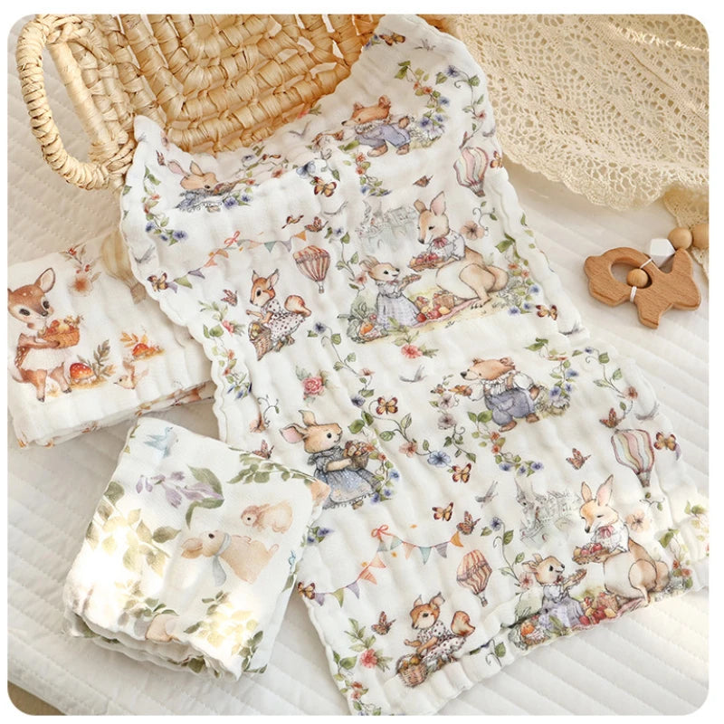 Muslin Baby Towel Set — 3/5pc 6-Layer Cotton Gauze, close-up detail