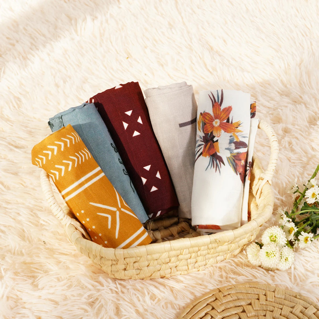 Baby Muslin Burp Cloths — 5-Pack Bamboo Cotton Set