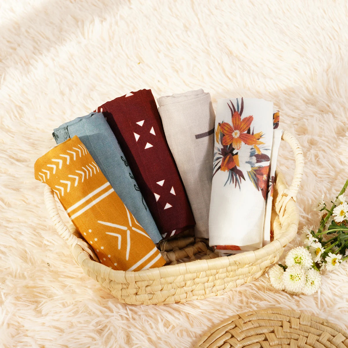 Baby Muslin Burp Cloths — 5-Pack Bamboo Cotton Set