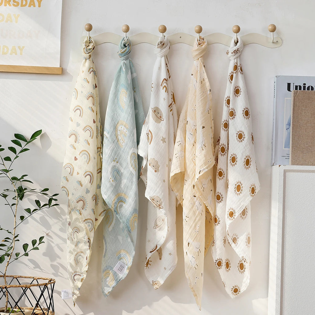 Baby Muslin Burp Cloths — 5-Pack Bamboo Cotton Set, soft texture detail